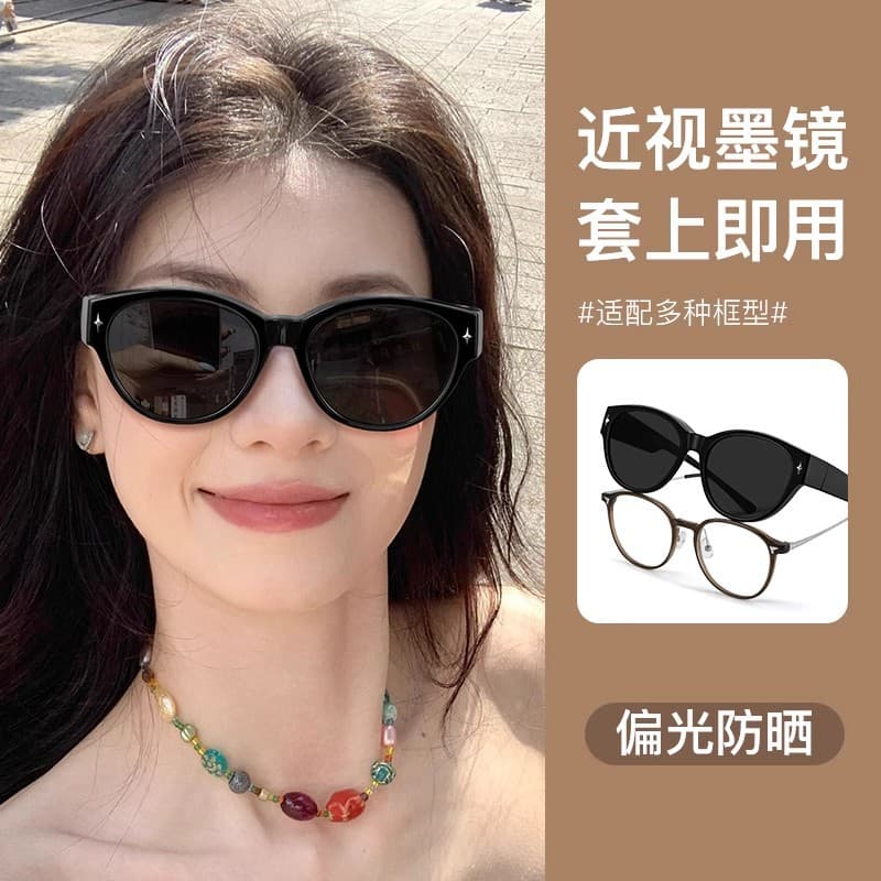 Cat-eye sunglasses can be worn with myopia glasses for women with square and round faces, clip-on glasses for driving, polarized sunglasses with UV protection 2
