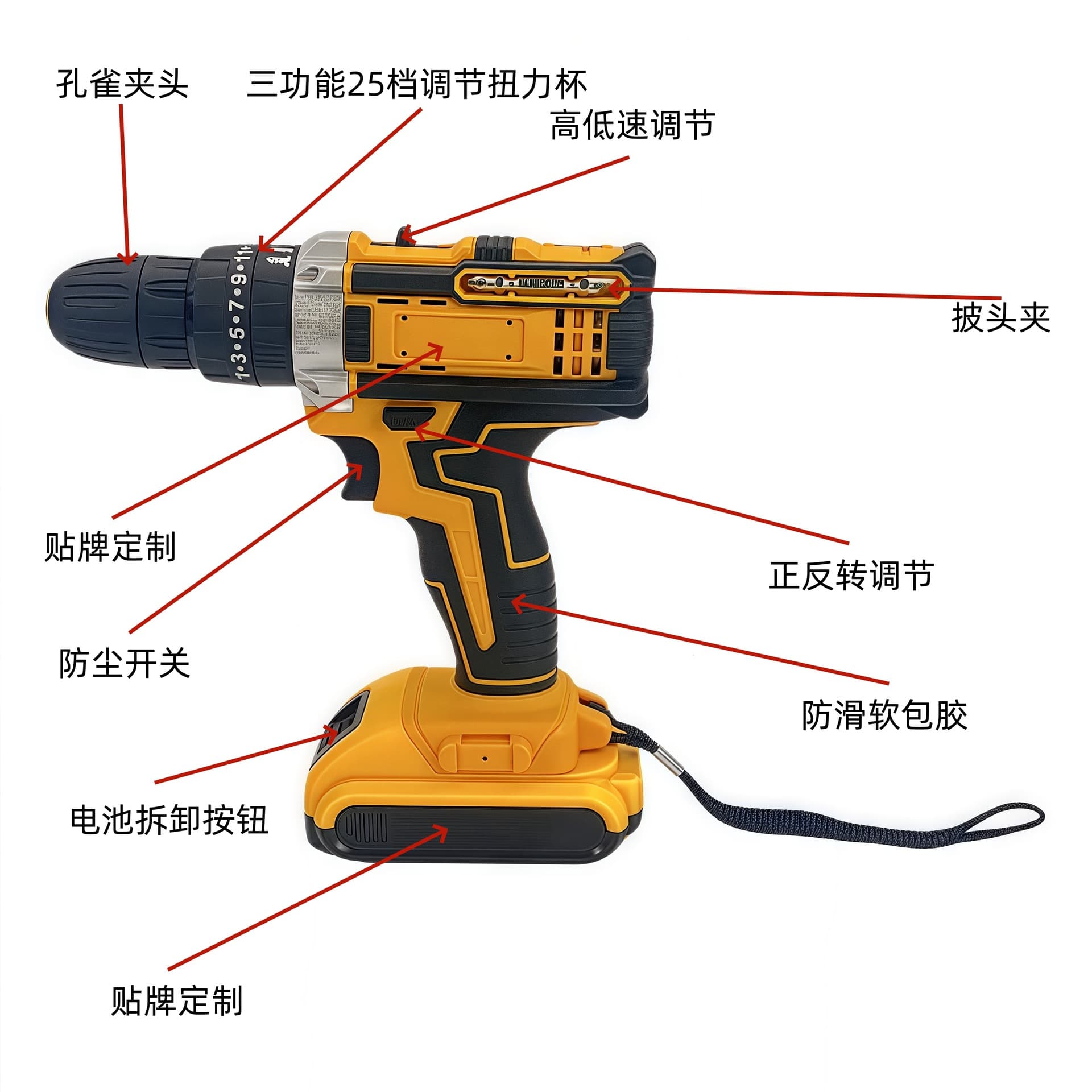 Impact lithium electric drill rechargeable pistol drill cordless multi-functional household electric screwdriver handheld high torque 3