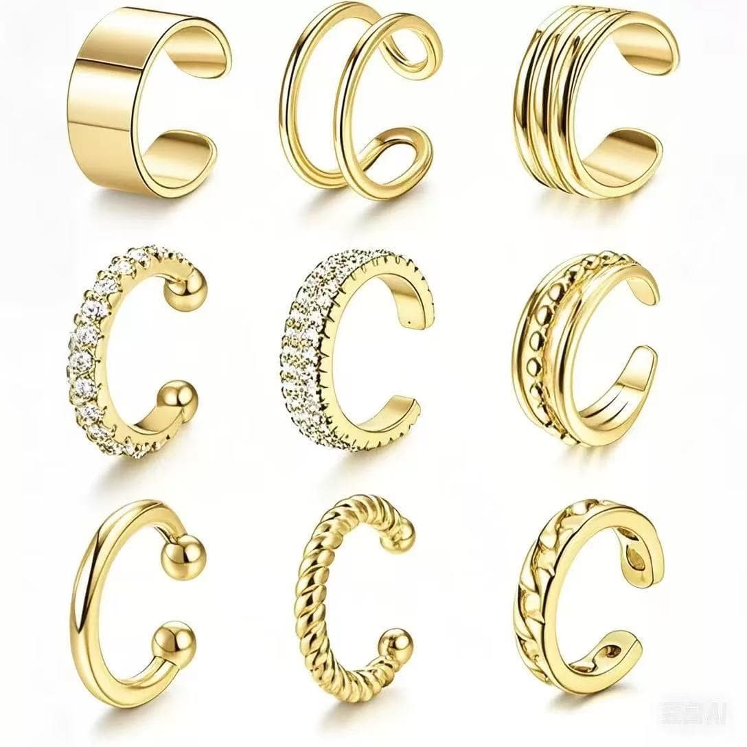 Amazon's best-selling non-perforated 9-piece set of ear clips silver round hoop type non-perforated ear clips adjustable ear bone clips 5