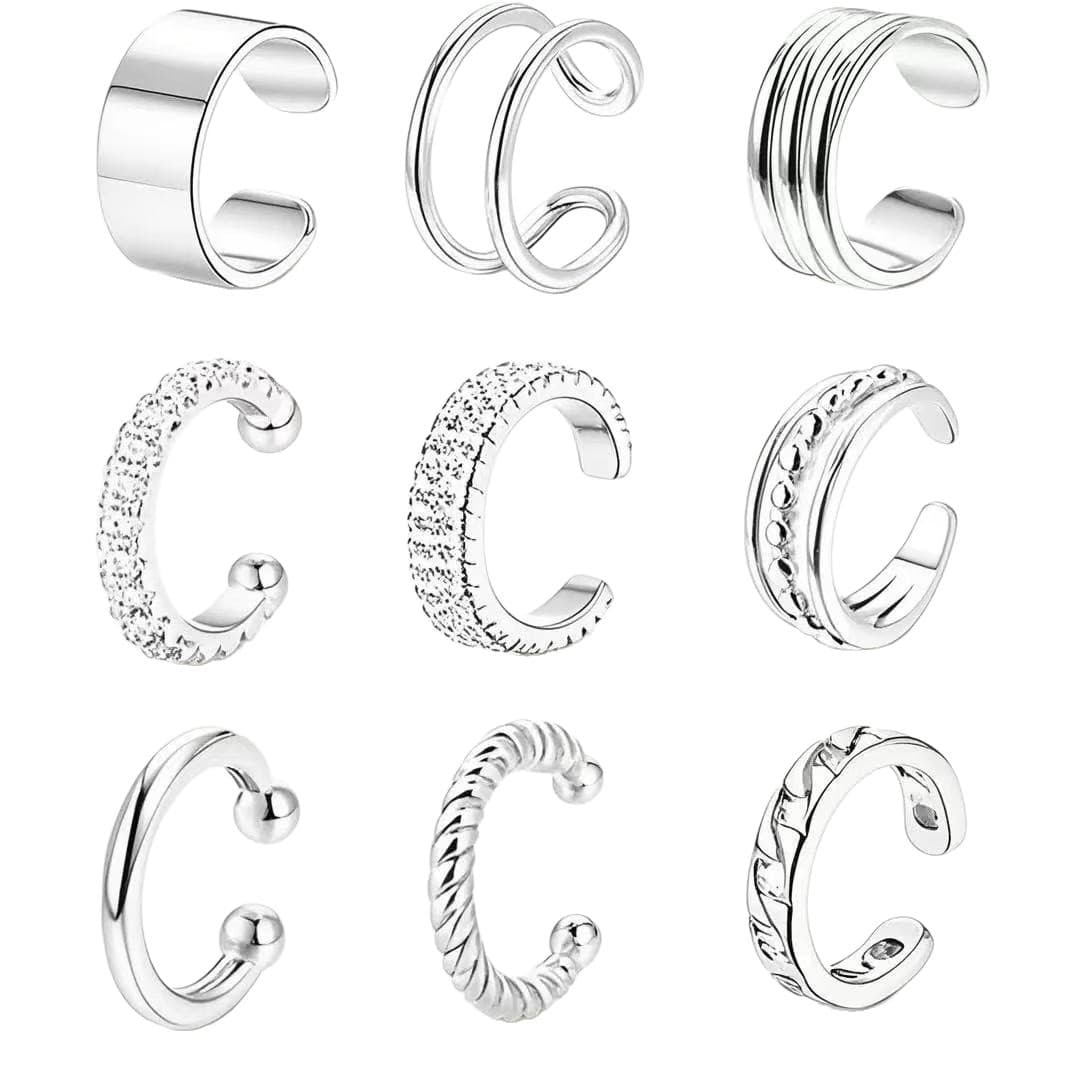 Amazon's best-selling non-perforated 9-piece set of ear clips silver round hoop type non-perforated ear clips adjustable ear bone clips 6