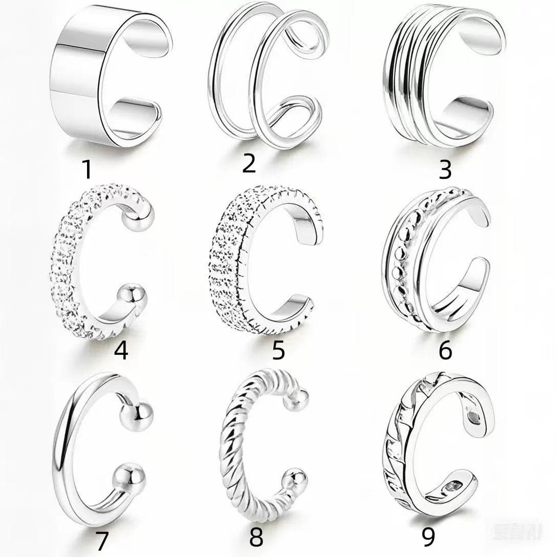 Amazon's best-selling non-perforated 9-piece set of ear clips silver round hoop type non-perforated ear clips adjustable ear bone clips 7