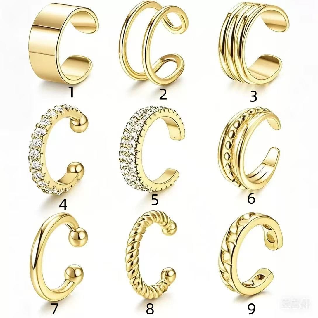 Amazon's best-selling non-perforated 9-piece set of ear clips silver round hoop type non-perforated ear clips adjustable ear bone clips 10