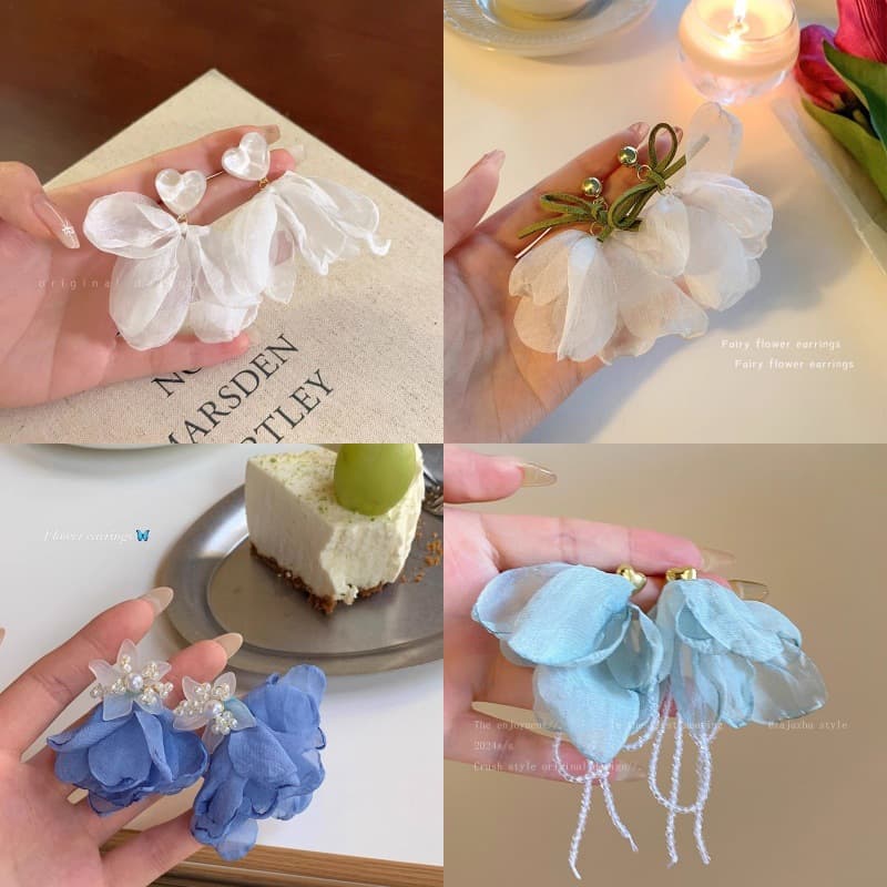 Silver needle fabric flower pendant earrings summer seaside resort style earrings forest style fresh and sweet earrings for women wholesale 4