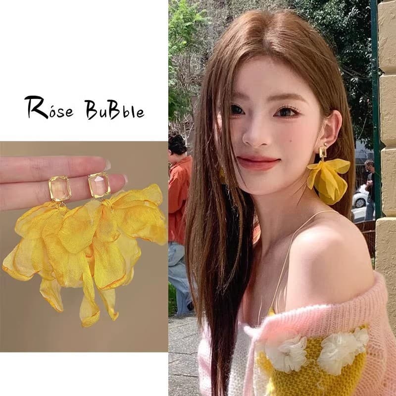 Silver needle fabric flower pendant earrings summer seaside resort style earrings forest style fresh and sweet earrings for women wholesale 6