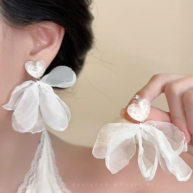 Silver needle fabric flower pendant earrings summer seaside resort style earrings forest style fresh and sweet earrings for women wholesale 7