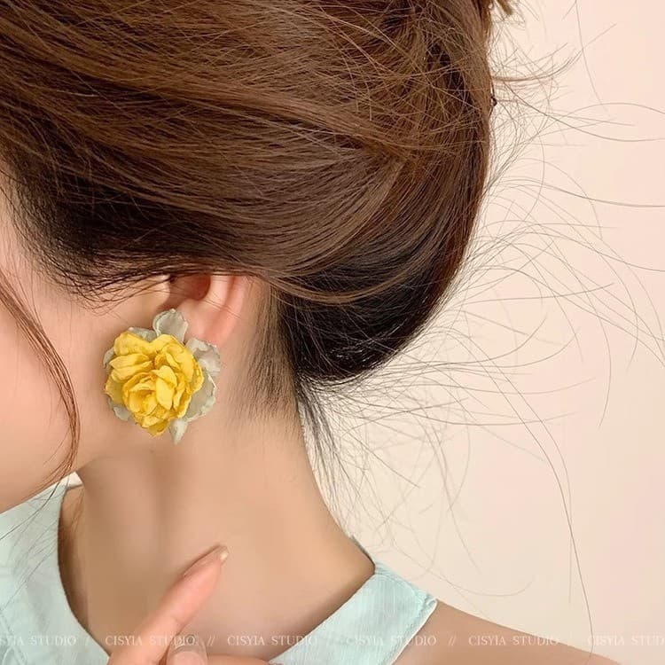 Silver needle fabric flower pendant earrings summer seaside resort style earrings forest style fresh and sweet earrings for women wholesale 9