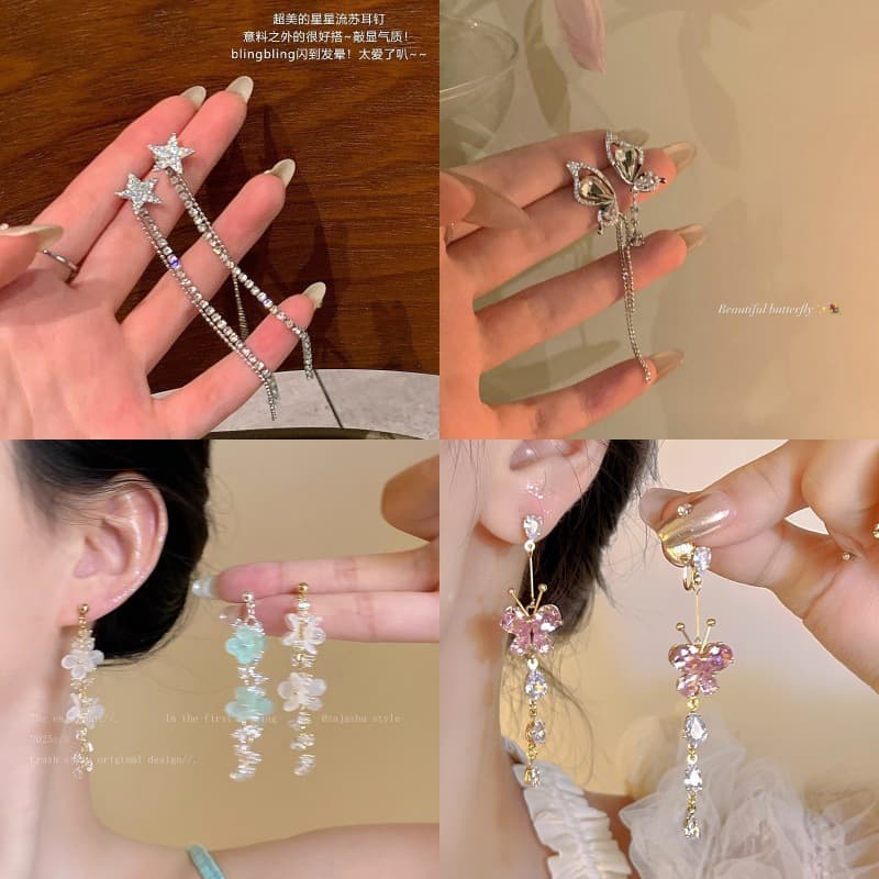 Super fairy bow pearl tassel earrings for women 2026 new popular niche design cold style long earrings 4