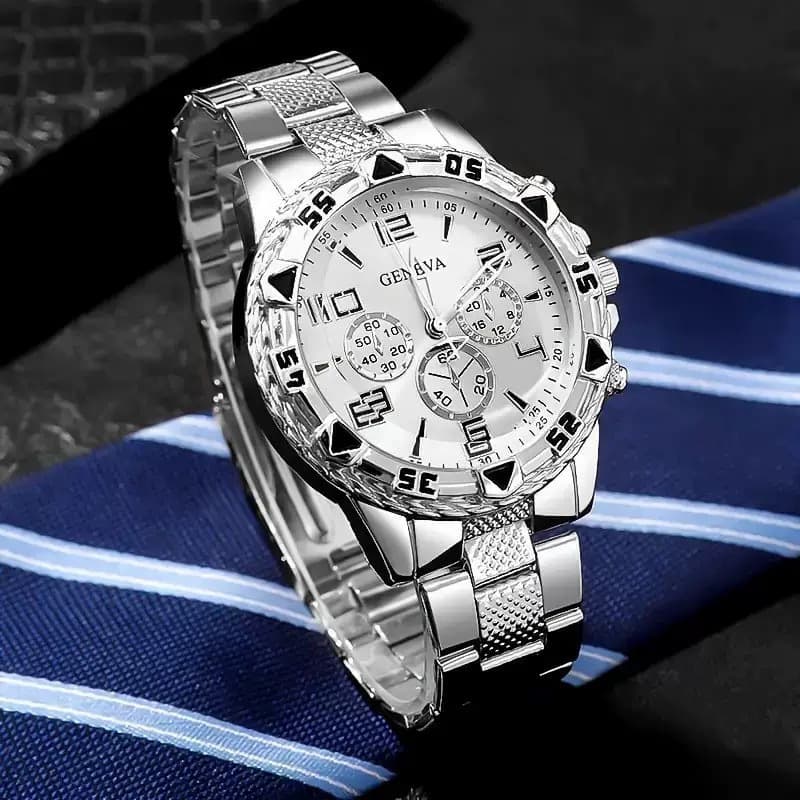 Cross-border blue light glass men's business watch steel band quartz watch multi-function digital scale three-eye watch wholesale 3