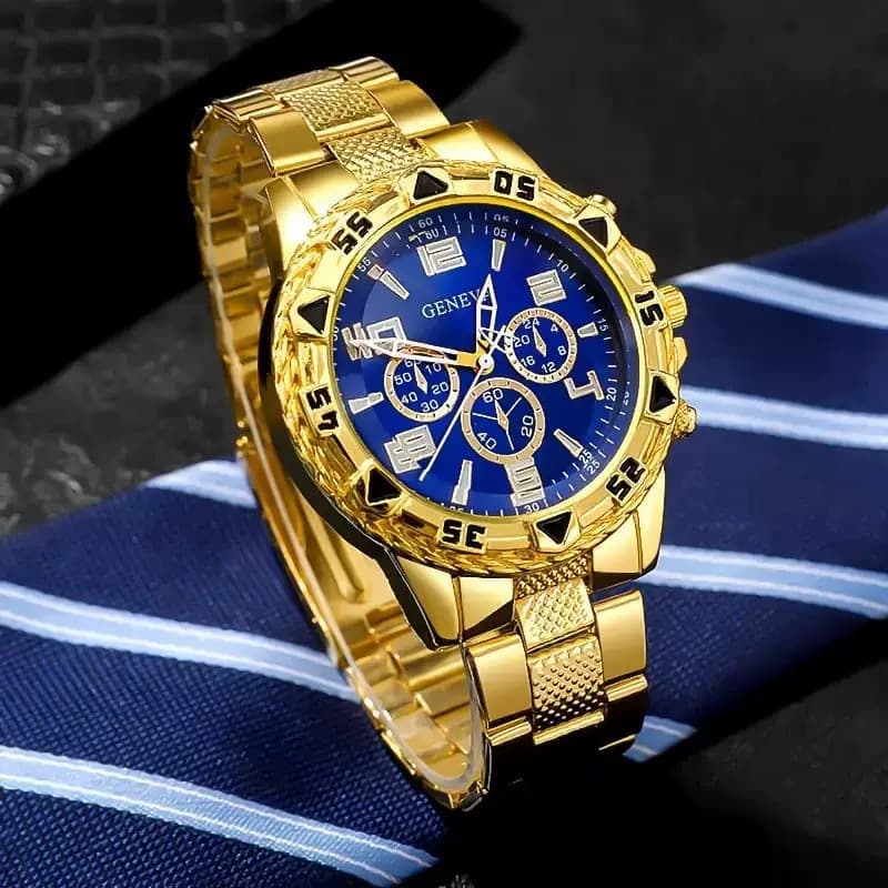 Cross-border blue light glass men's business watch steel band quartz watch multi-function digital scale three-eye watch wholesale