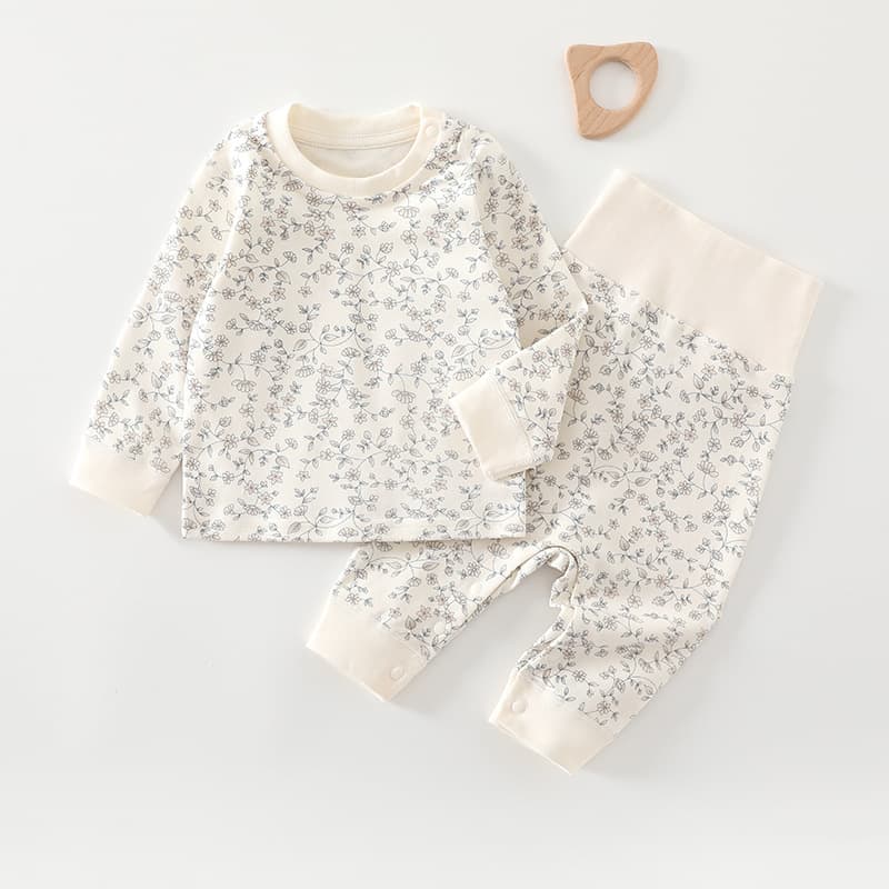 Baby high-waist suit spring and autumn pure cotton men's pajamas women's A-type bottoming autumn clothes and autumn pants baby underwear set to keep warm