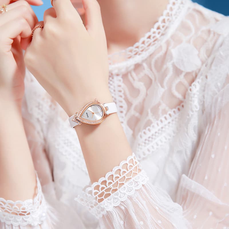 DOM light luxury watch fashion diamond women's watch water drop shape high-end niche quartz watch waterproof temperament women's watch 3