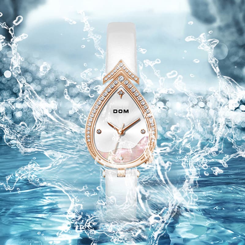DOM light luxury watch fashion diamond women's watch water drop shape high-end niche quartz watch waterproof temperament women's watch 4