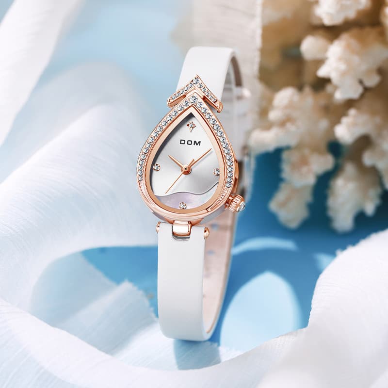 DOM light luxury watch fashion diamond women's watch water drop shape high-end niche quartz watch waterproof temperament women's watch