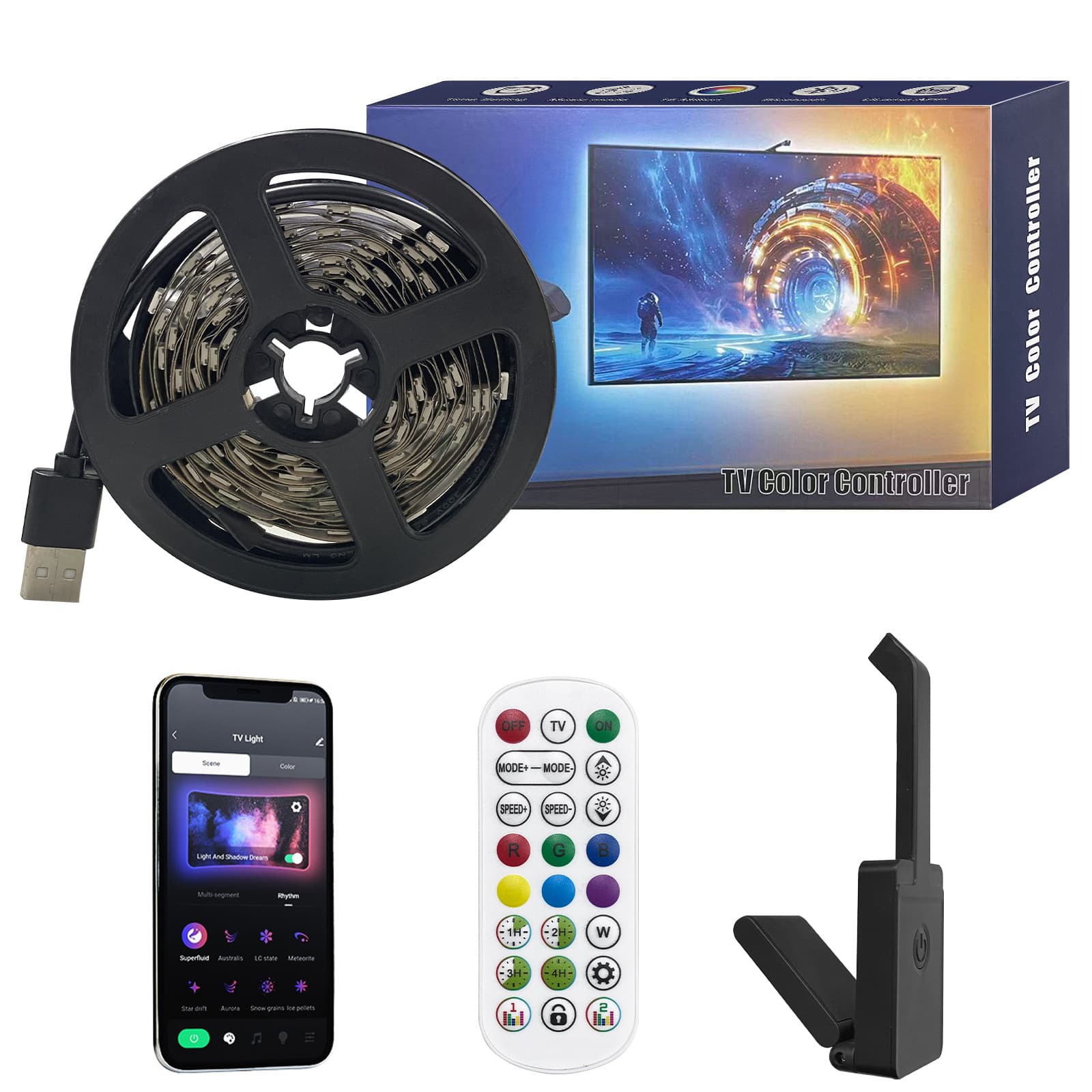 TV background same-screen light strip with smart Bluetooth phantom RGB display TV synchronization with screen atmosphere music light strip 7