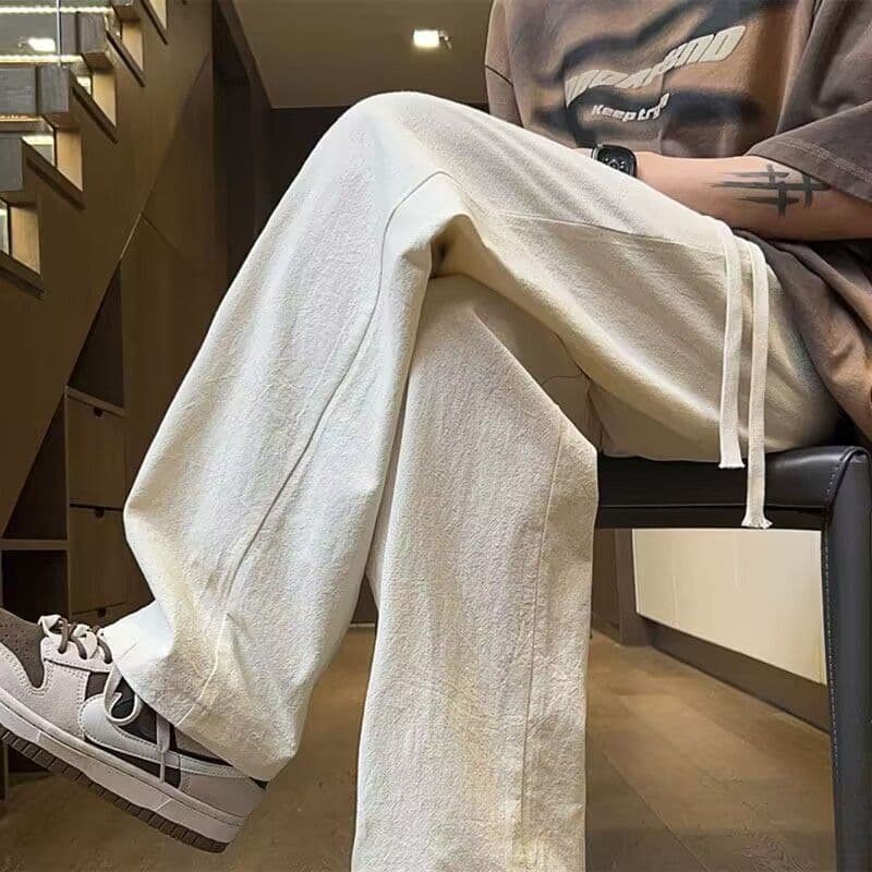 Pants men's summer thin loose simple wide-leg trousers ins sports straight casual trousers casual and versatile 4