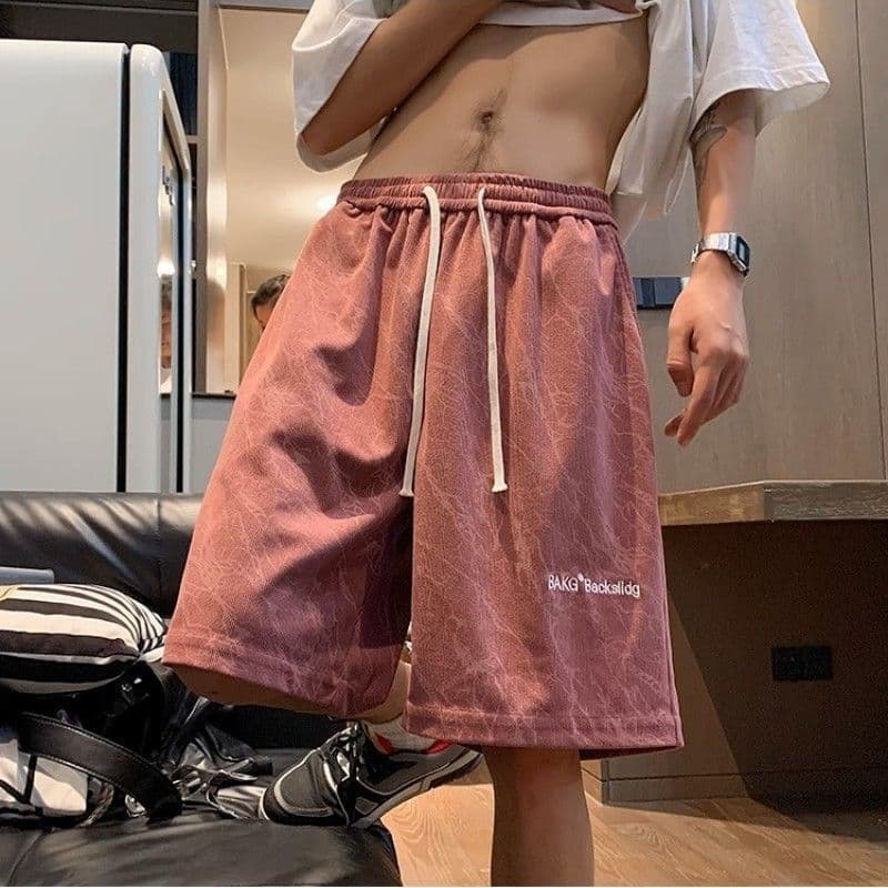 Summer loose shorts, casual sports pants, American tie-dye embroidered quarter pants, men's medium pants, large pants for boys 5