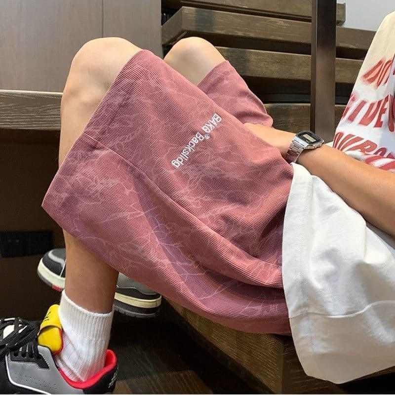 Summer loose shorts, casual sports pants, American tie-dye embroidered quarter pants, men's medium pants, large pants for boys 9