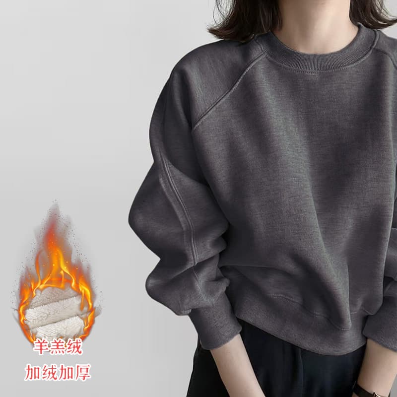 Women's sweatshirt new style 2026 hot style fashionable spring and autumn velvet thickened short gray top for small people spring 10