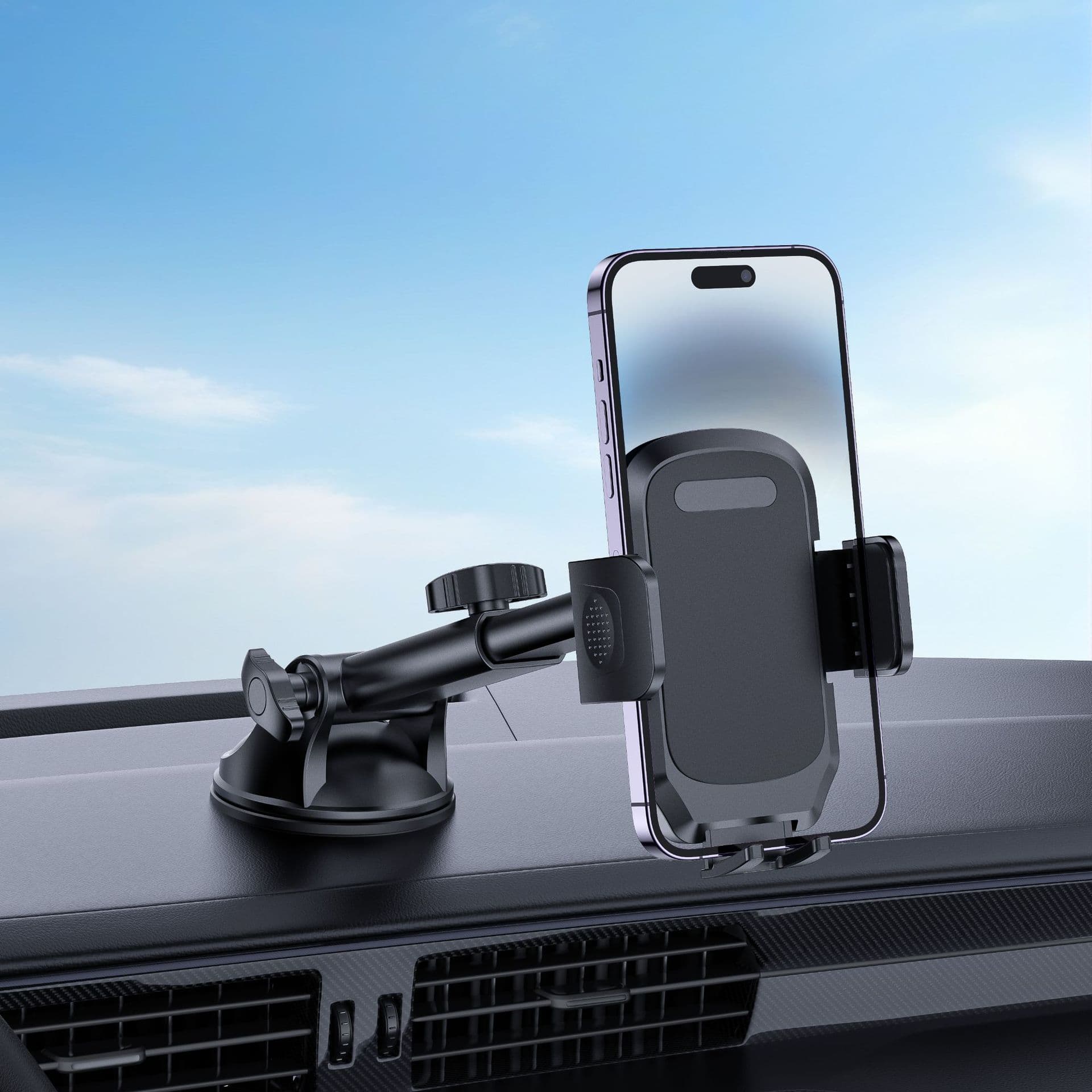 Car mobile phone holder new 360-degree rotating suction cup glue filling car instrument workbench navigation seat telescopic rod 3