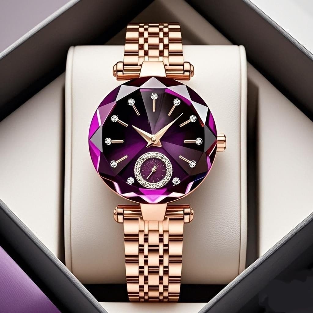 Cross-border hot-selling steel band watch features spire glass gradient diamond face ladies business accessories set quartz watch 7