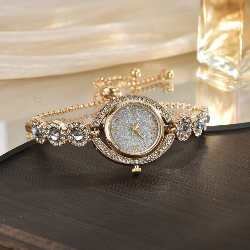 Foreign trade popular style bracelet watch with diamonds, light luxury live broadcast, new fashion quartz watch, pull diamond women's watch 4
