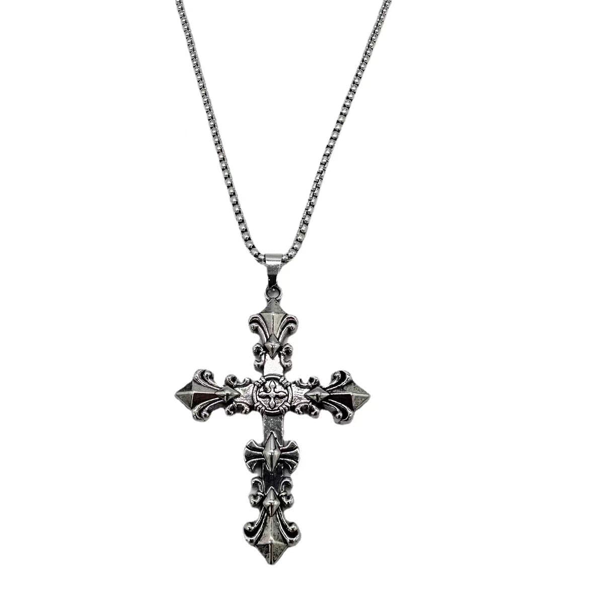 New cross pendant men's necklace women's trendy titanium steel chain accessories sweet and cool trendy sweater pendant design 5