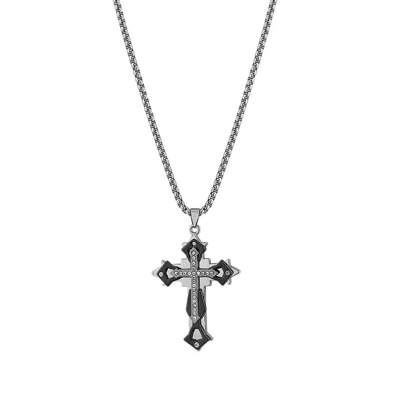 New cross pendant men's necklace women's trendy titanium steel chain accessories sweet and cool trendy sweater pendant design 6