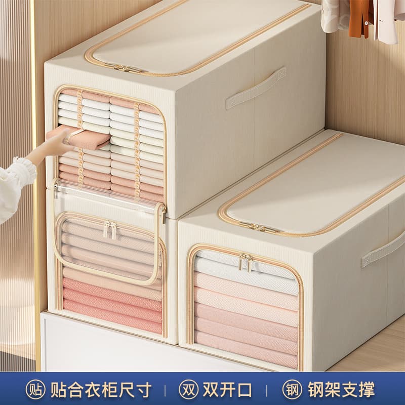 Wardrobe large window storage box with steel frame foldable clothing storage box cotton and linen moisture-proof storage box 2
