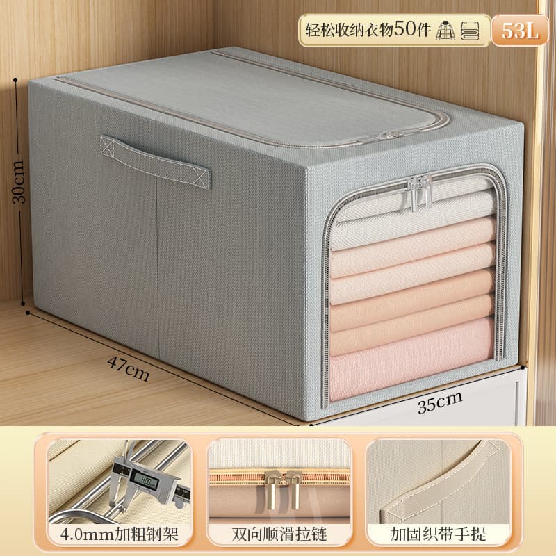 Wardrobe large window storage box with steel frame foldable clothing storage box cotton and linen moisture-proof storage box 4