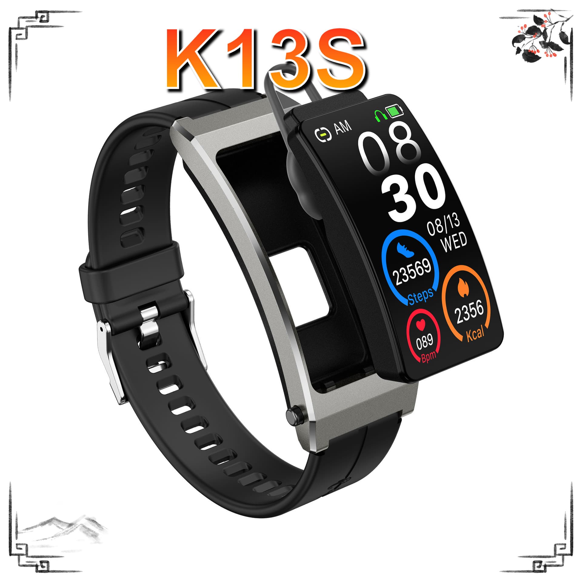 Cross-border K13S smart bracelet Bluetooth call headset sports health monitoring sleep heart rate sports Android watch 2