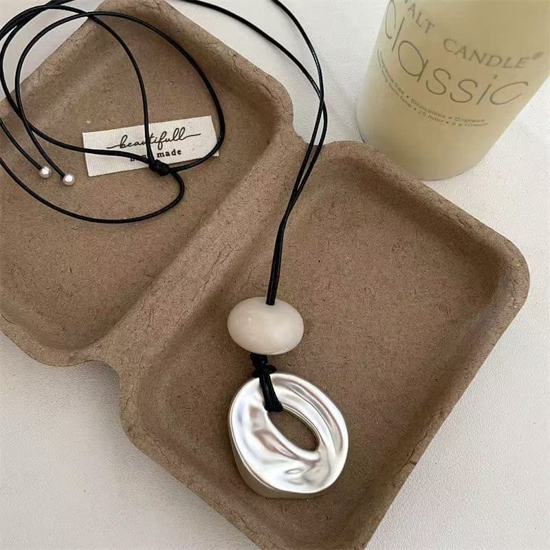 Korean blogger's same style sweater chain, irregular geometric love pendant necklace, pull-out adjustable accessories 7