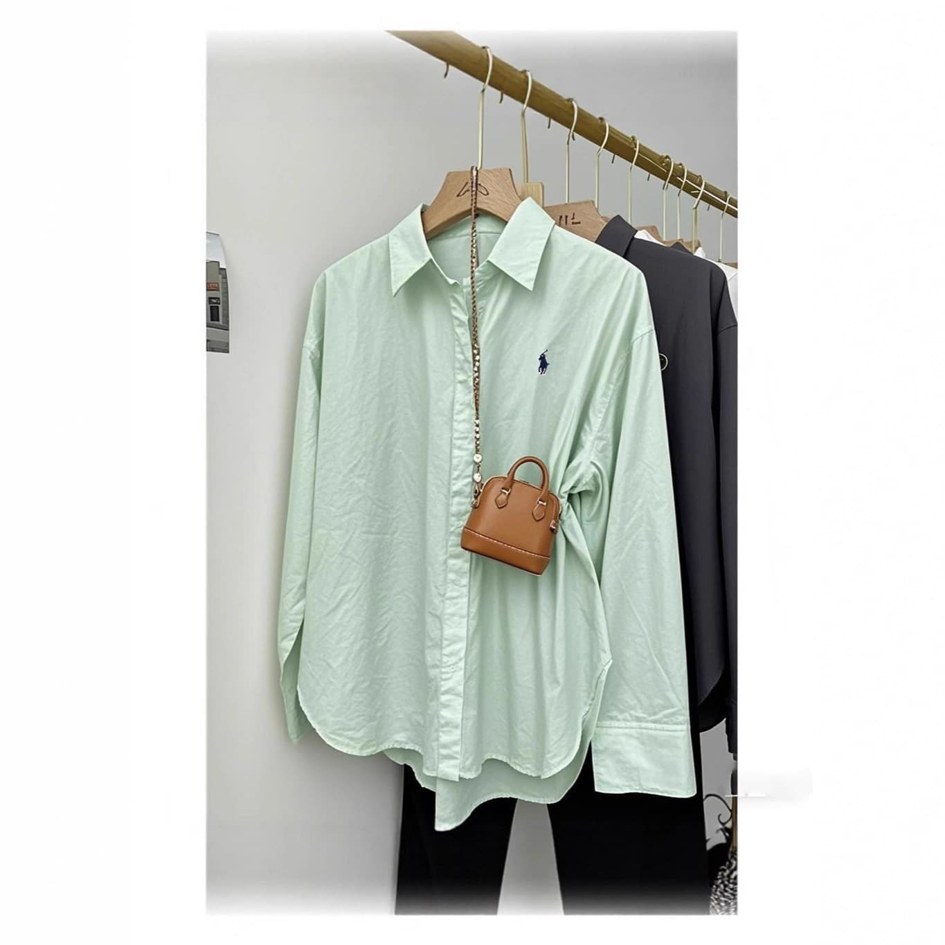 Pony embroidered shirt for women loose Korean style simple high-end design commuting shirt fashionable casual long-sleeved top 2