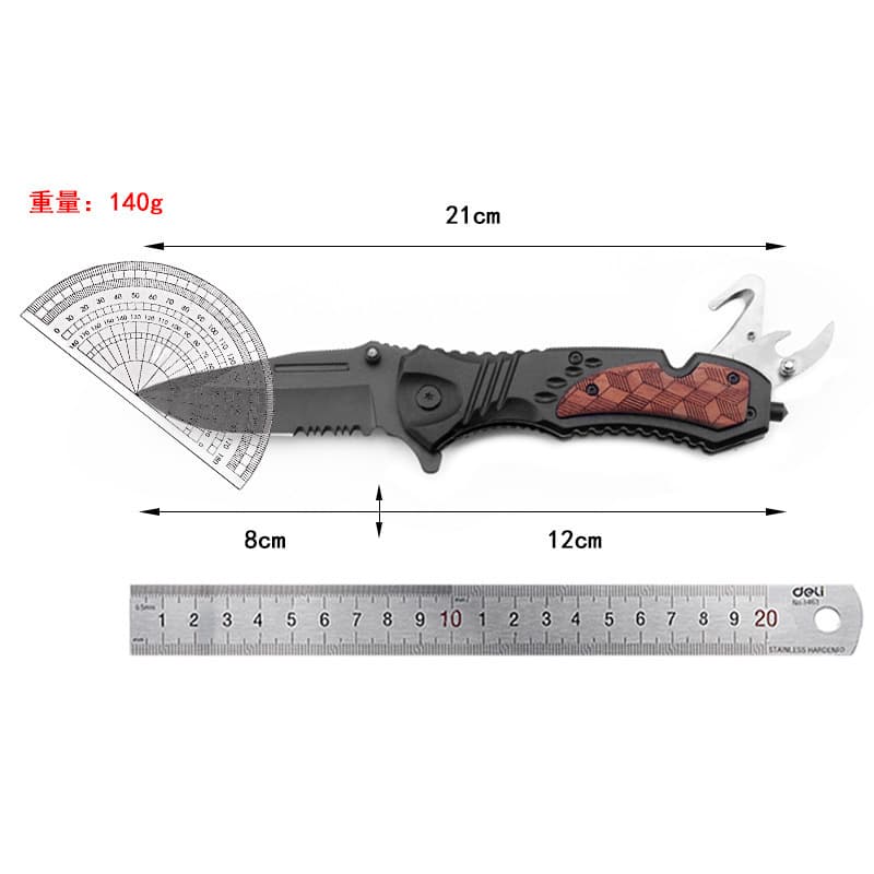 Cross-border multifunctional folding knife, convenient window breaker, outdoor tool, outdoor solid wood EDC fruit knife, high hardness 3