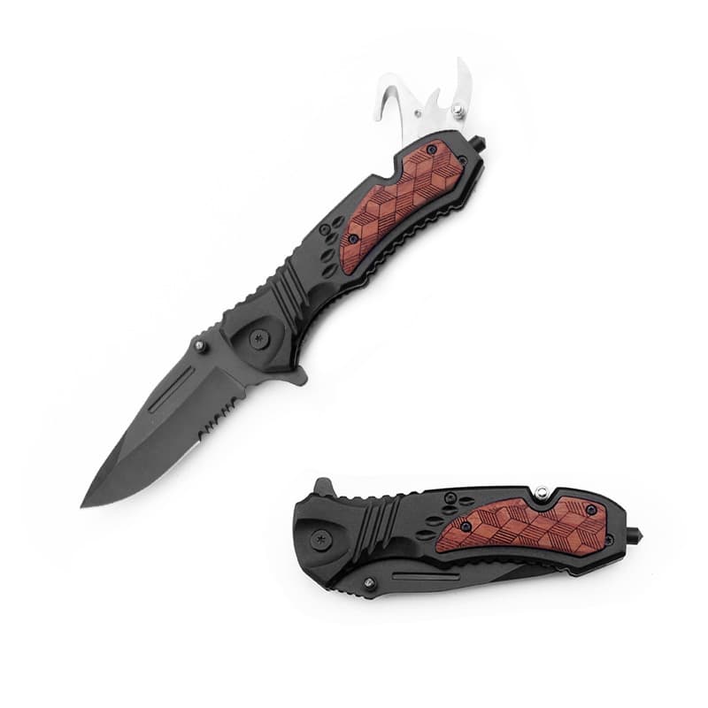 Cross-border multifunctional folding knife, convenient window breaker, outdoor tool, outdoor solid wood EDC fruit knife, high hardness 8