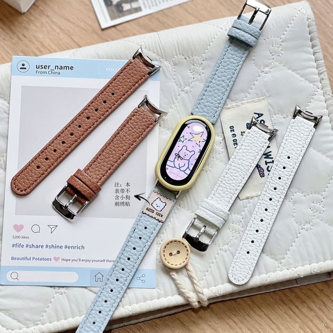 Suitable for Apple Watch iWatch11 Xiaomi Band 10 Genuine Leather Litchi Pattern Smart Watch Band Huawei 10 Redmi 3