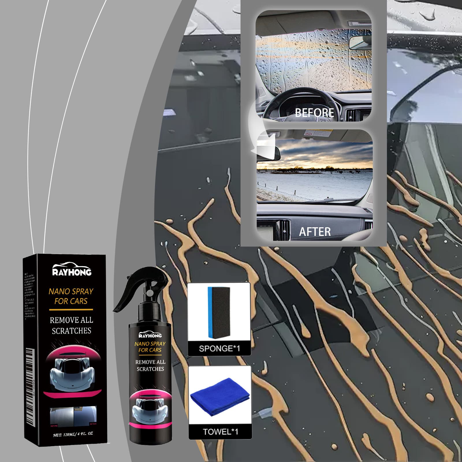 Rayhong Car Scratch Care Spray Set Maintenance, Renovation, Scratches, Scratches, Polishing, Touch-up Paint Maintenance