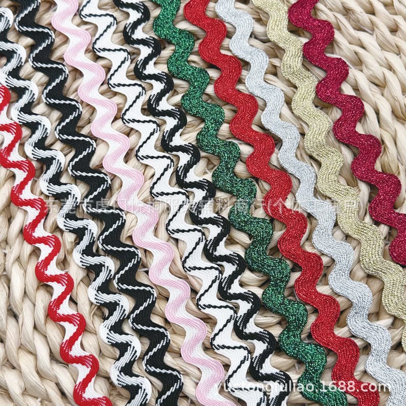 8mm color polyester silk curved edge belt clothing accessories S-shaped webbing curtain lace accessories wave belt ready for sale 2