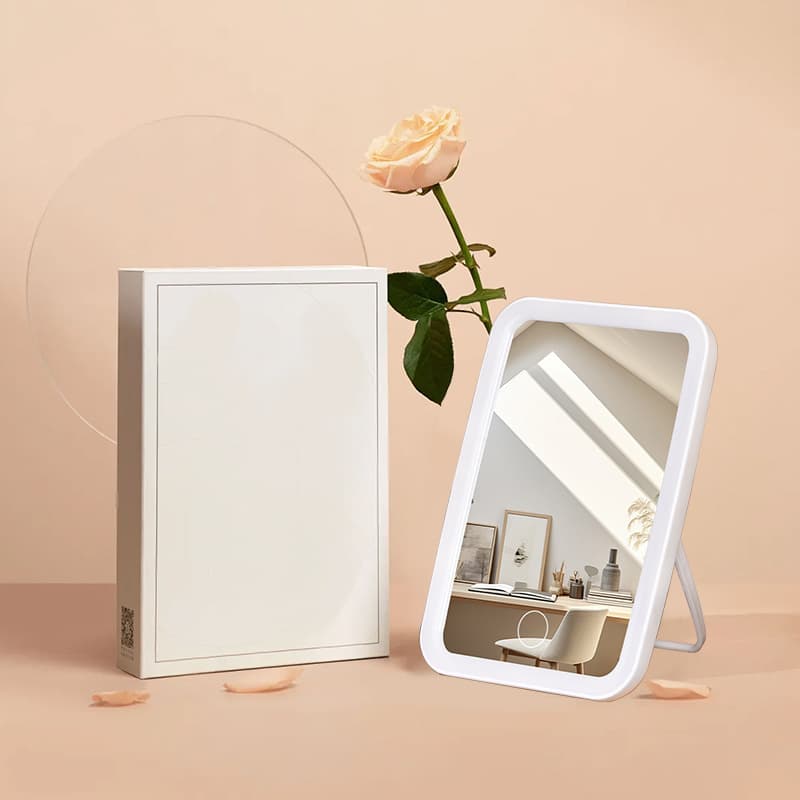 Portable LED square makeup mirror with clear mirror surface makeup desktop dressing table student dormitory large swing mirror ins style 5