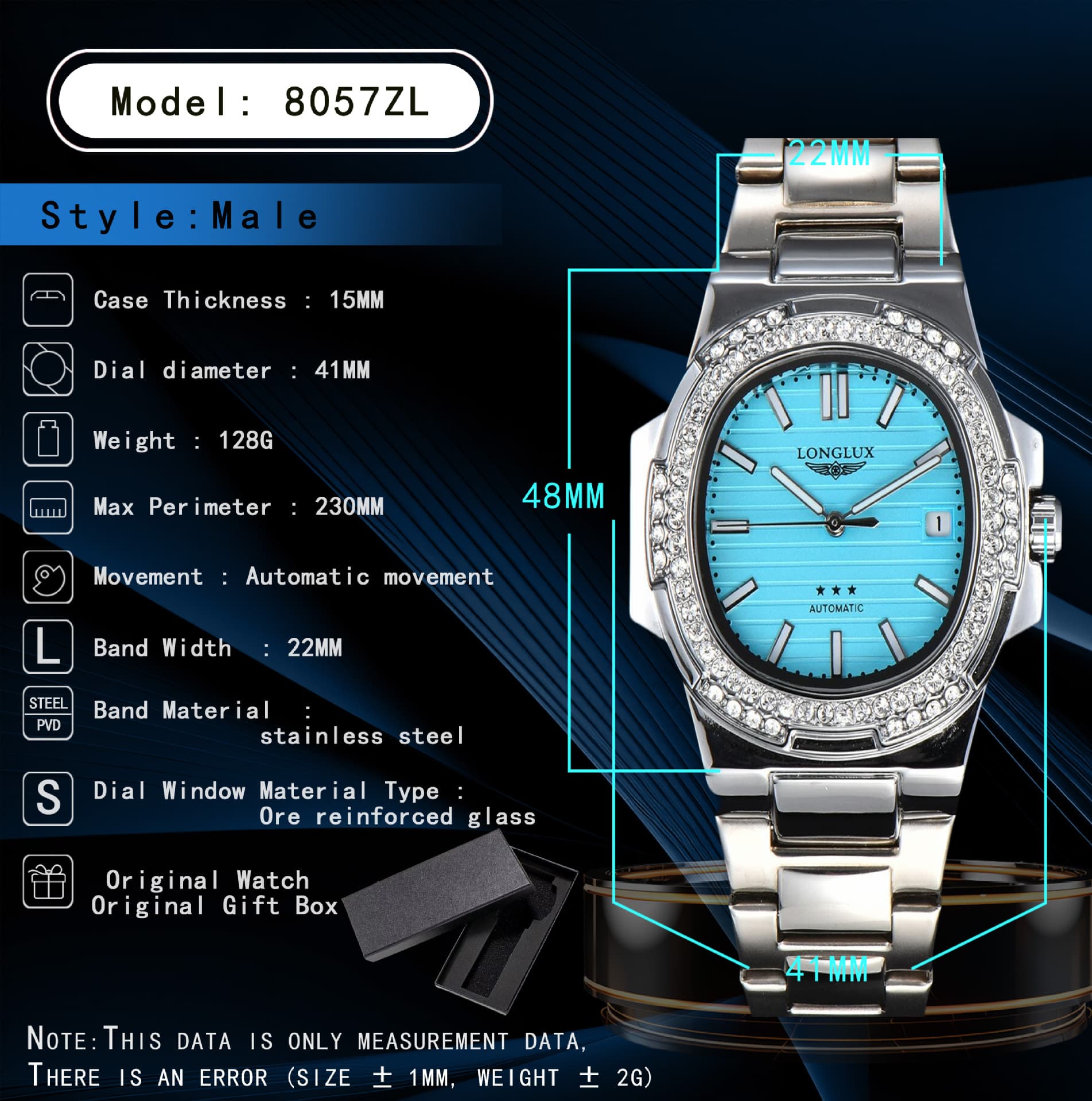 LONGLUX automatic cross-border foreign trade machinery with brick calendar waterproof luminous stainless steel men's luxury watch 5
