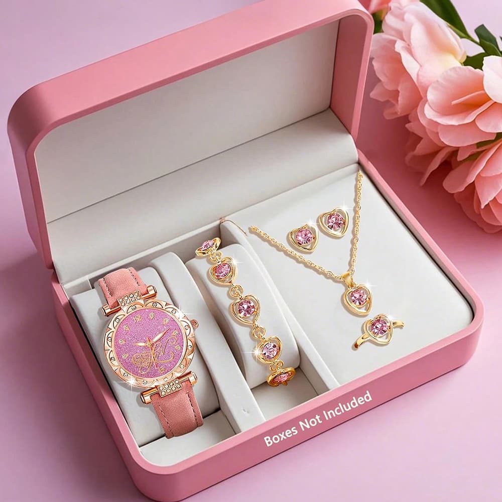 Cross-border hot model diamond dial watch for women light luxury niche quartz watch bracelet set PU leather strap watch 2