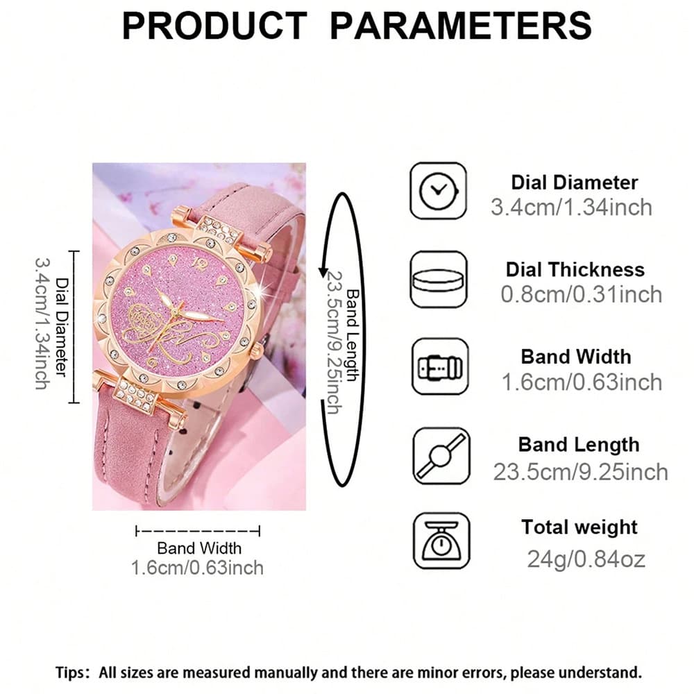 Cross-border hot model diamond dial watch for women light luxury niche quartz watch bracelet set PU leather strap watch 5