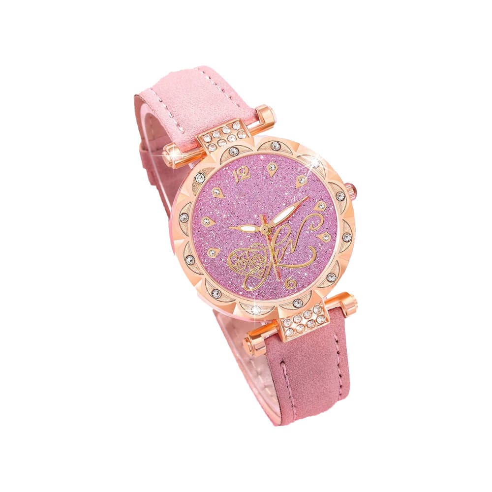 Cross-border hot model diamond dial watch for women light luxury niche quartz watch bracelet set PU leather strap watch 6
