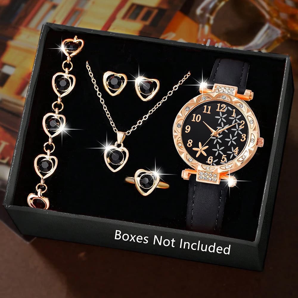 Cross-border hot model diamond dial watch for women light luxury niche quartz watch bracelet set PU leather strap watch 7