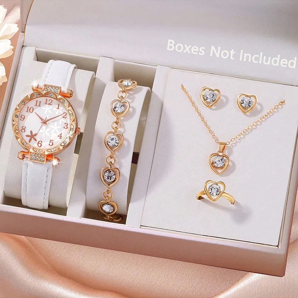 Cross-border hot model diamond dial watch for women light luxury niche quartz watch bracelet set PU leather strap watch 8