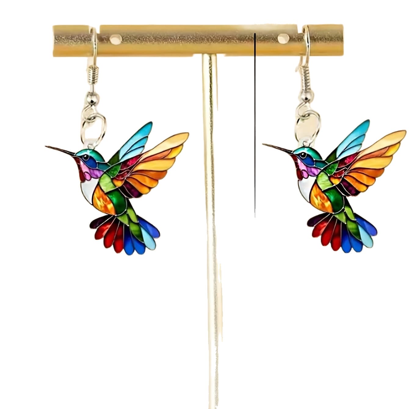 Pair of Bohemian Vintage Hummingbird Earrings - Lightweight Acrylic Drop Earrings with Gold Hooks, Colorful 6