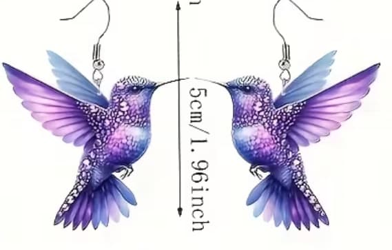 Pair of Bohemian Vintage Hummingbird Earrings - Lightweight Acrylic Drop Earrings with Gold Hooks, Colorful 8