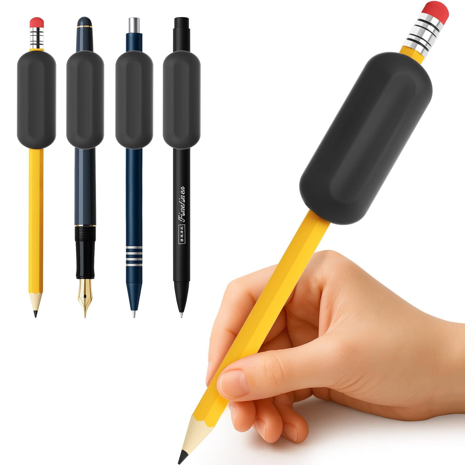 Silicone pen cover, weighted pencil grip, writing aid, enhanced writing stability, universal fit, adjustable 2