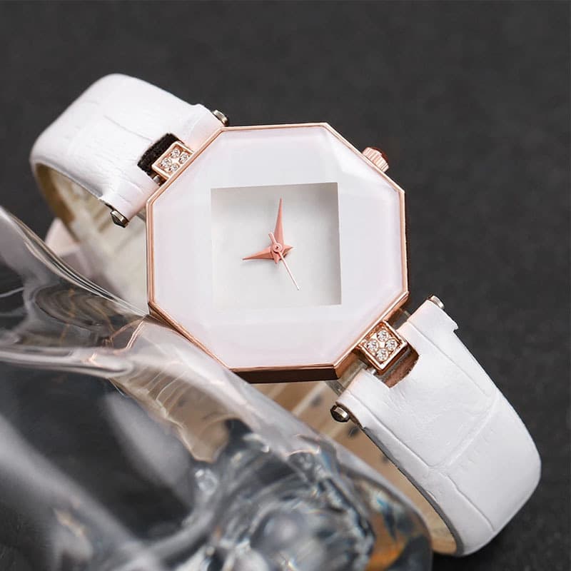 2PCS Fashion Women's Watch Casual Leather Strap Analog Quartz Watch Pearl Bracelet Set 4