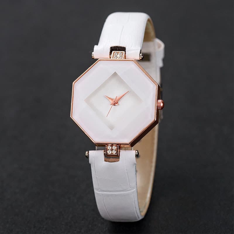 2PCS Fashion Women's Watch Casual Leather Strap Analog Quartz Watch Pearl Bracelet Set 5