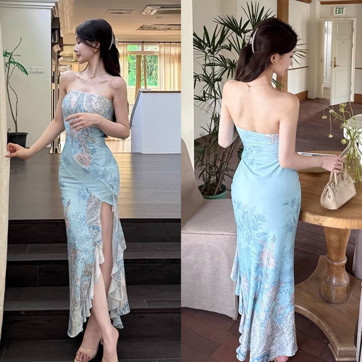Cross-border retro high-end party banquet dress cheongsam new Chinese style floral beautiful tube top dress for women 8